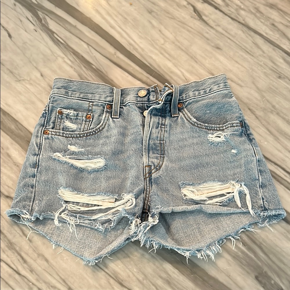 Levis Distressed Jean Cutoffs